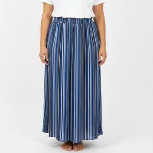 Anna Morgan Blue White Black Striped Flowy Stretch Skirt Size 3X
